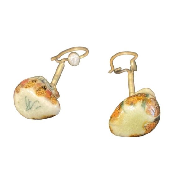 Owl Ceramic Earrings Artisan Handmade Pierced Silver Dangle - Picture 3 of 5